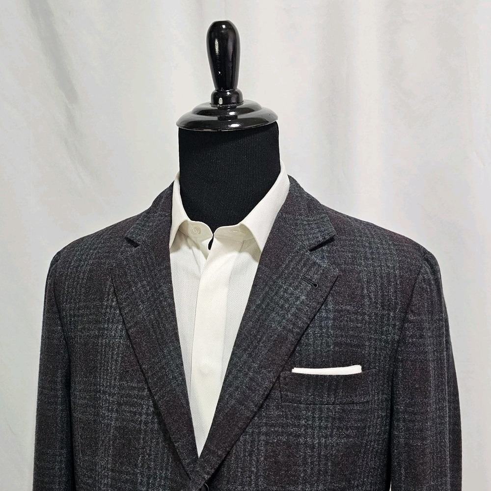 Brunello Cucinelli Blazer Coat Mens 42L Wool Silk Cashmere Flannel Tartan Italy